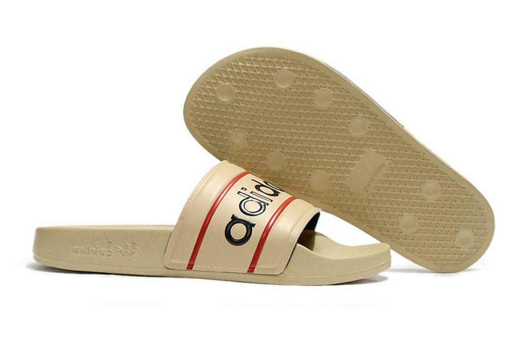 Adidas Originals Adilette Sand Beige/Black/Red Logo Slide Sandals GX6966