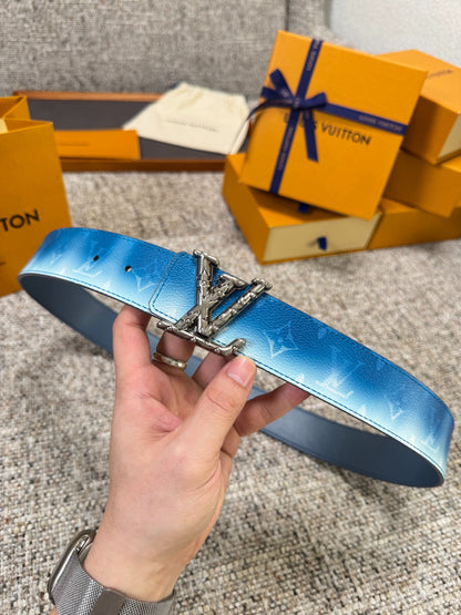 LV Blue Gradient Monogram 40mm Belt with Silver Carved LV Buckle