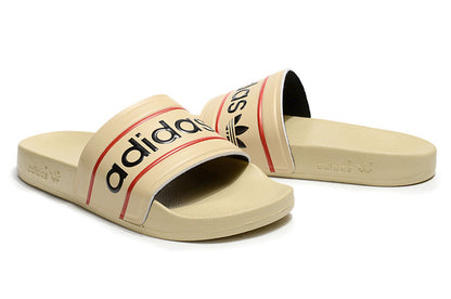 Adidas Originals Adilette Sand Beige/Black/Red Logo Slide Sandals GX6966
