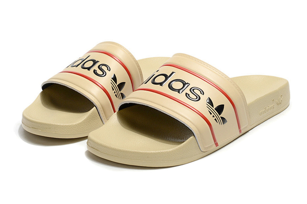 Adidas Originals Adilette Sand Beige/Black/Red Logo Slide Sandals GX6966