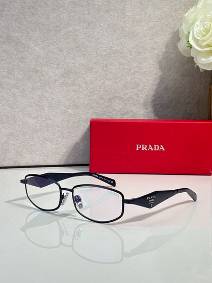 Prada Black Metal Rectangular Eyeglasses Frames with Clear Lenses