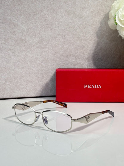 Prada Black Metal Rectangular Eyeglasses Frames with Clear Lenses
