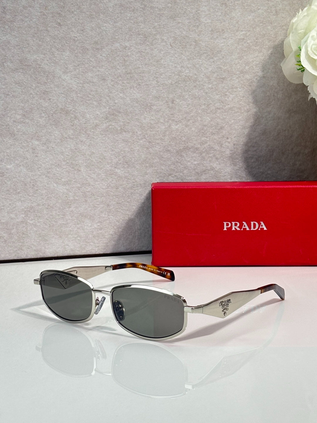 Prada Black Metal Rectangular Eyeglasses Frames with Clear Lenses