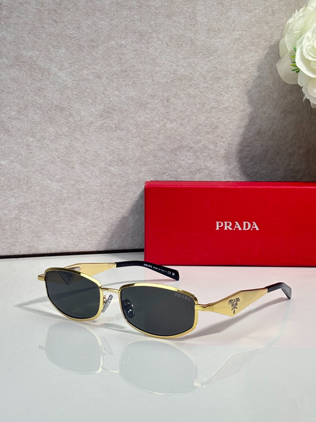 Prada Black Metal Rectangular Eyeglasses Frames with Clear Lenses