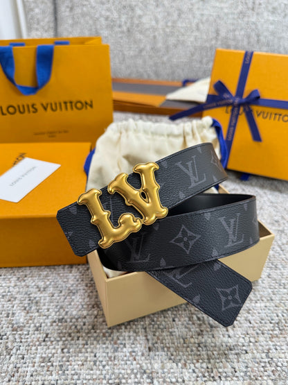 Black Monogram Graffiti LV Buckle Men Belt Silver Metal Logo Fashion Dress Belt