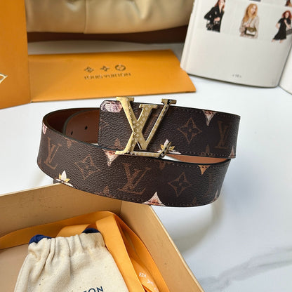 Gradient Blue Monogram Leather Men Belt Silver Engraved Logo Buckle Casual Dress Belt