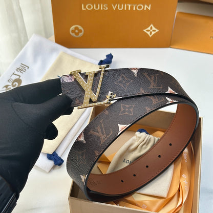 Gradient Blue Monogram Leather Men Belt Silver Engraved Logo Buckle Casual Dress Belt