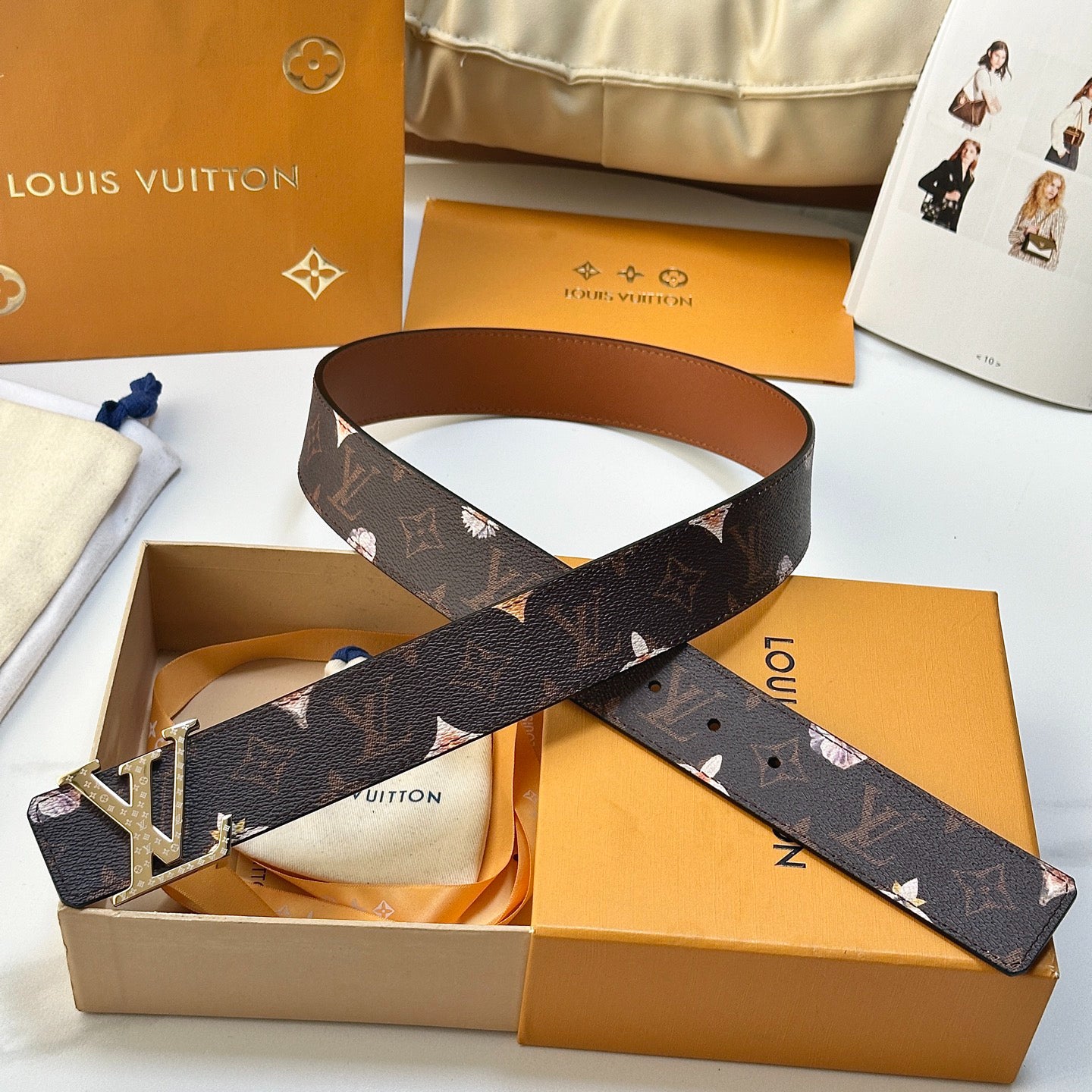 Gradient Blue Monogram Leather Men Belt Silver Engraved Logo Buckle Casual Dress Belt