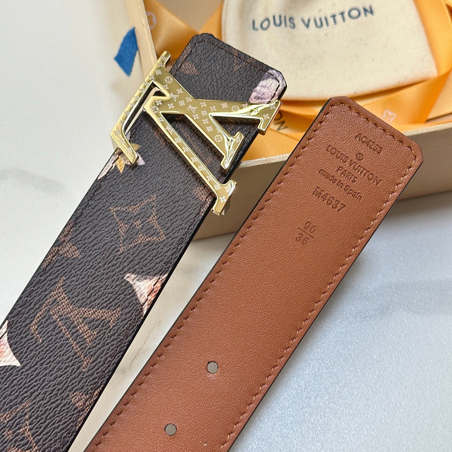 Gradient Blue Monogram Leather Men Belt Silver Engraved Logo Buckle Casual Dress Belt