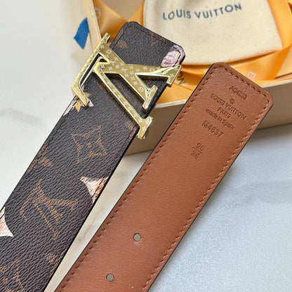 Gradient Blue Monogram Leather Men Belt Silver Engraved Logo Buckle Casual Dress Belt