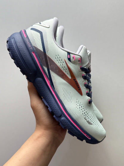 Brooks Women's Ghost 15 Neutral Road Running Shoes (Oyster/Indigo/Pink)