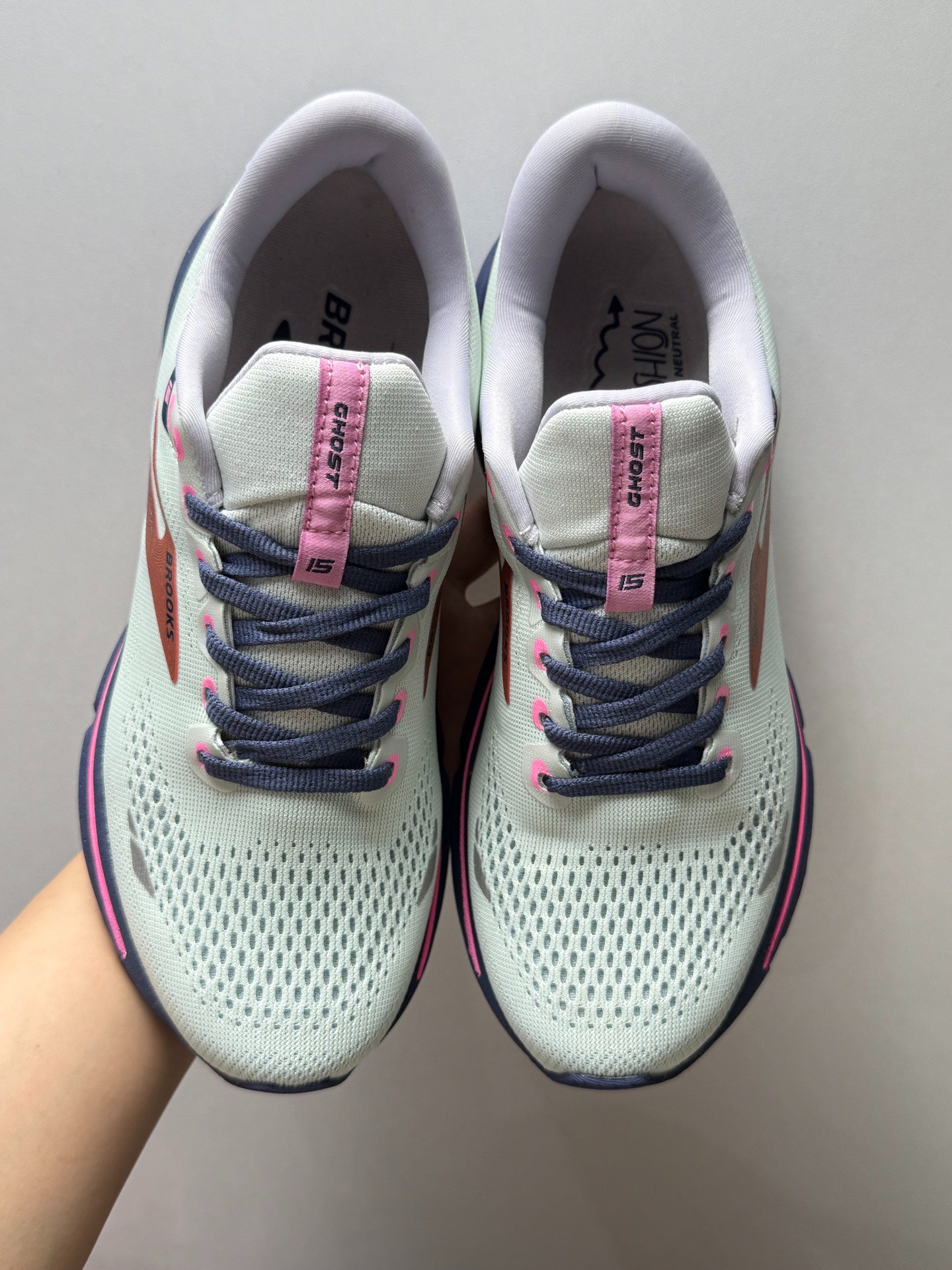 Brooks Women's Ghost 15 Neutral Road Running Shoes (Oyster/Indigo/Pink)