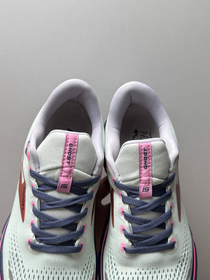 Brooks Women's Ghost 15 Neutral Road Running Shoes (Oyster/Indigo/Pink)