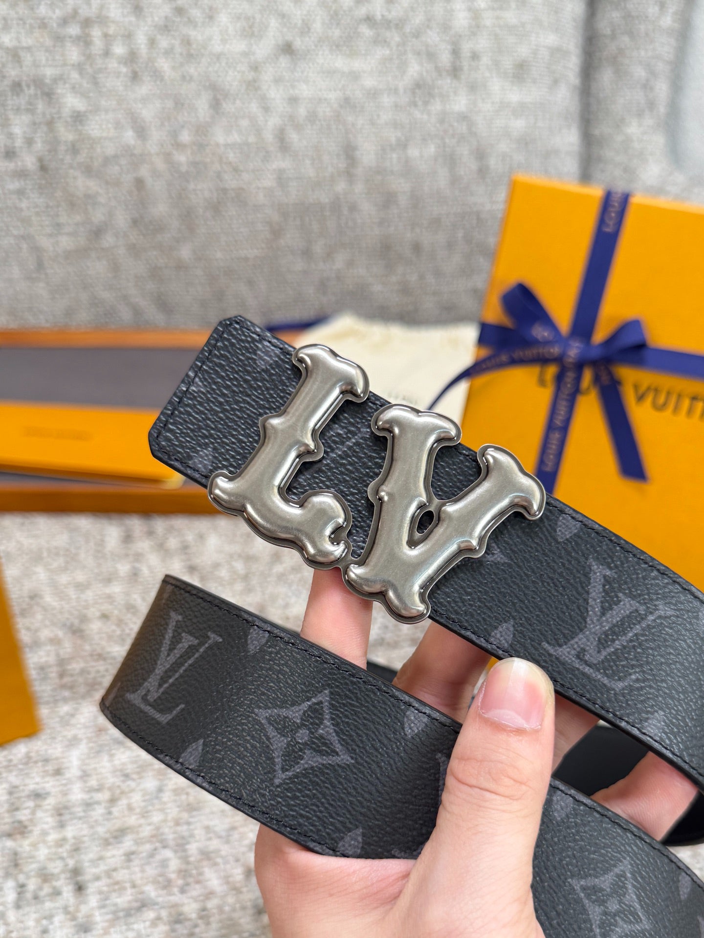 Black Monogram Graffiti LV Buckle Men Belt Silver Metal Logo Fashion Dress Belt
