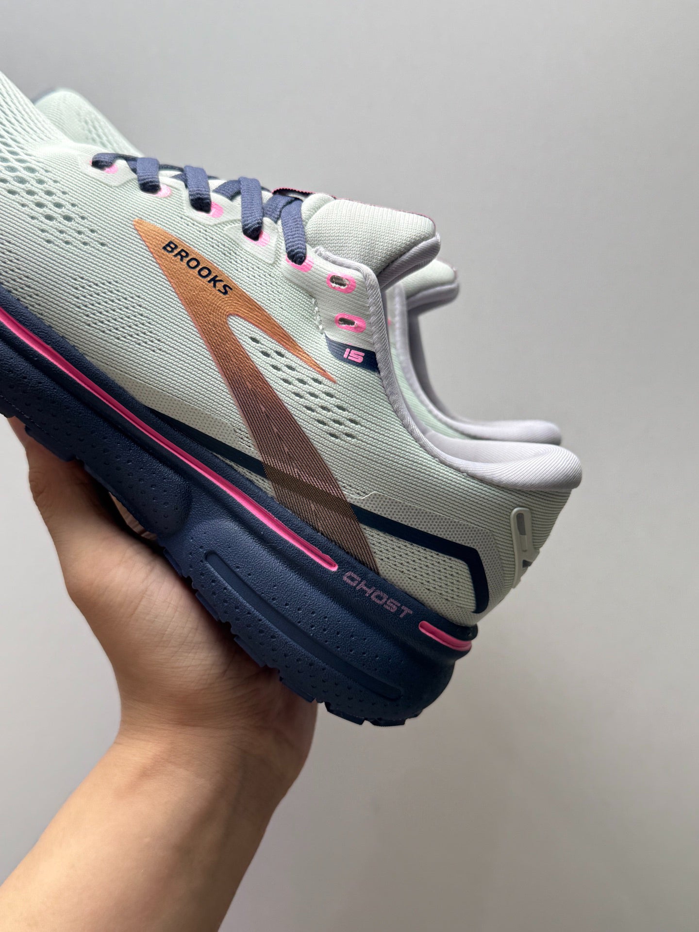 Brooks Women's Ghost 15 Neutral Road Running Shoes (Oyster/Indigo/Pink)