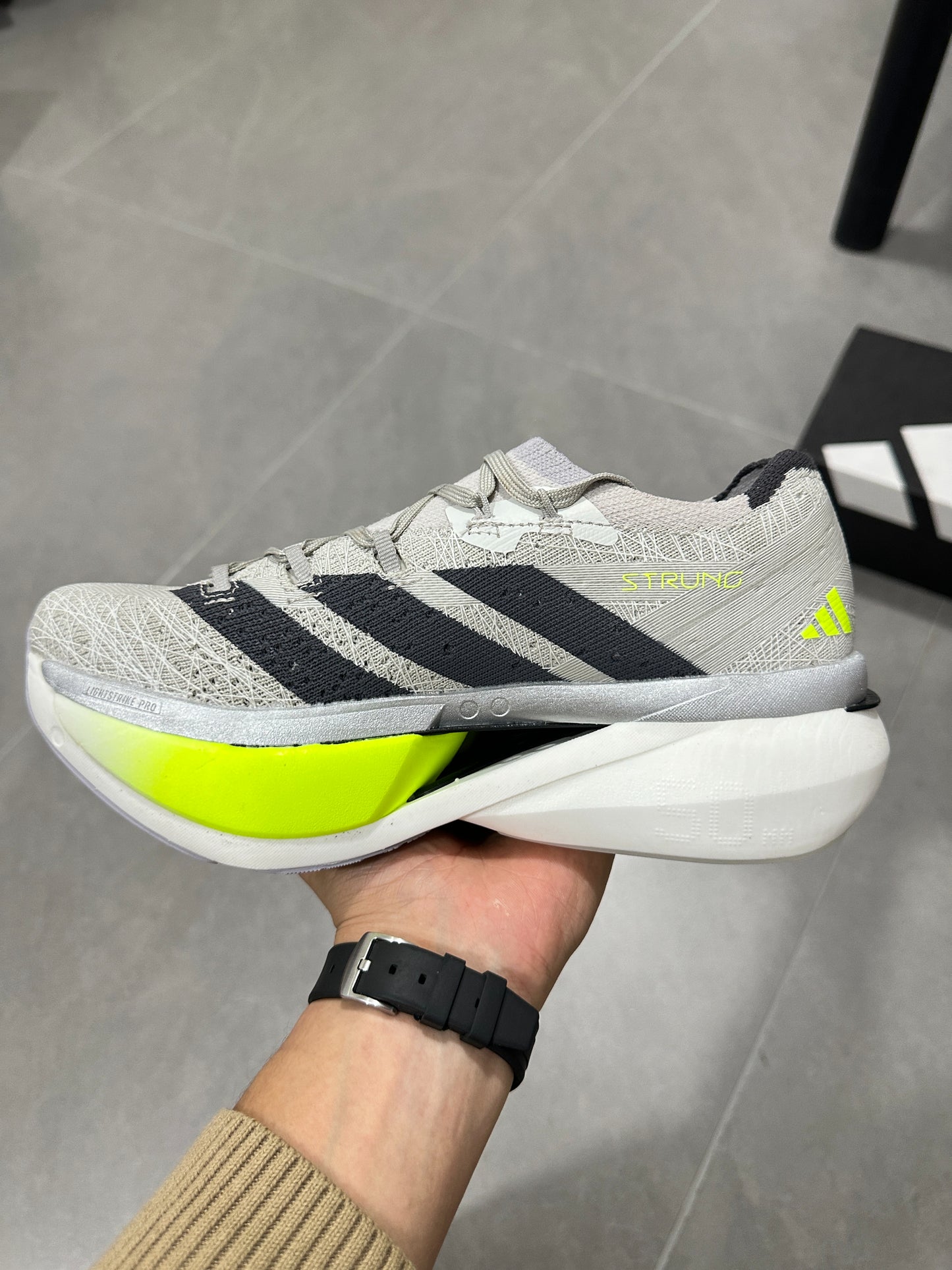 Adidas ADIZERO ADIOS PRO 4 (Grey / Black / Volt colorway)