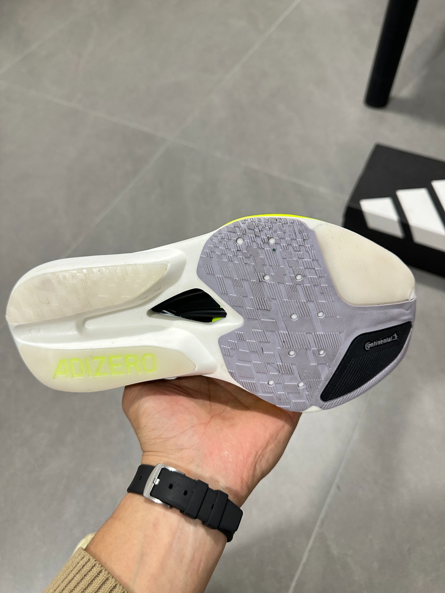 Adidas ADIZERO ADIOS PRO 4 (Grey / Black / Volt colorway)