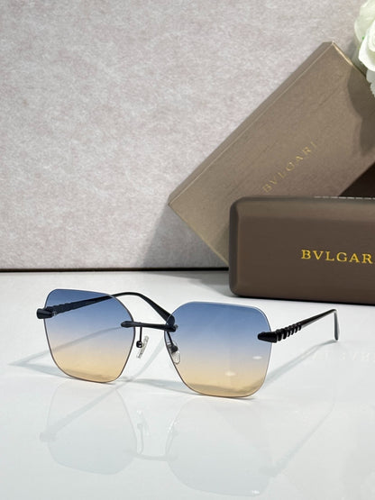 BVLGARI Gold-Tone Rimless Sunglasses with Purple-Yellow Gradient Lenses & Serpenti-Inspired Temples