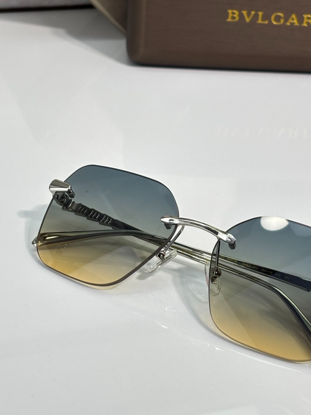 BVLGARI Gold-Tone Rimless Sunglasses with Purple-Yellow Gradient Lenses & Serpenti-Inspired Temples