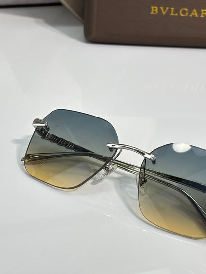 BVLGARI Gold-Tone Rimless Sunglasses with Purple-Yellow Gradient Lenses & Serpenti-Inspired Temples