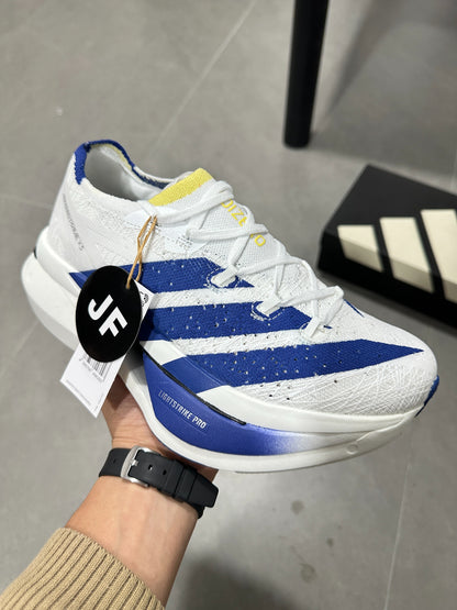 Adidas ADIZERO PRIME X3 STRUNG (Cloud White / Blue / Yellow colorway)