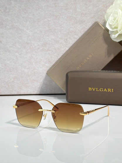 BVLGARI Gold-Tone Rimless Sunglasses with Purple-Yellow Gradient Lenses & Serpenti-Inspired Temples