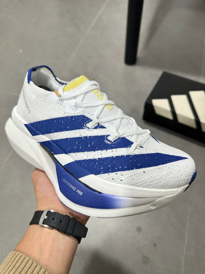 Adidas ADIZERO PRIME X3 STRUNG (Cloud White / Blue / Yellow colorway)