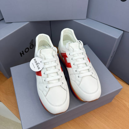 HOGAN White Red Rainbow Striped Stack Wedge Platform Sneakers