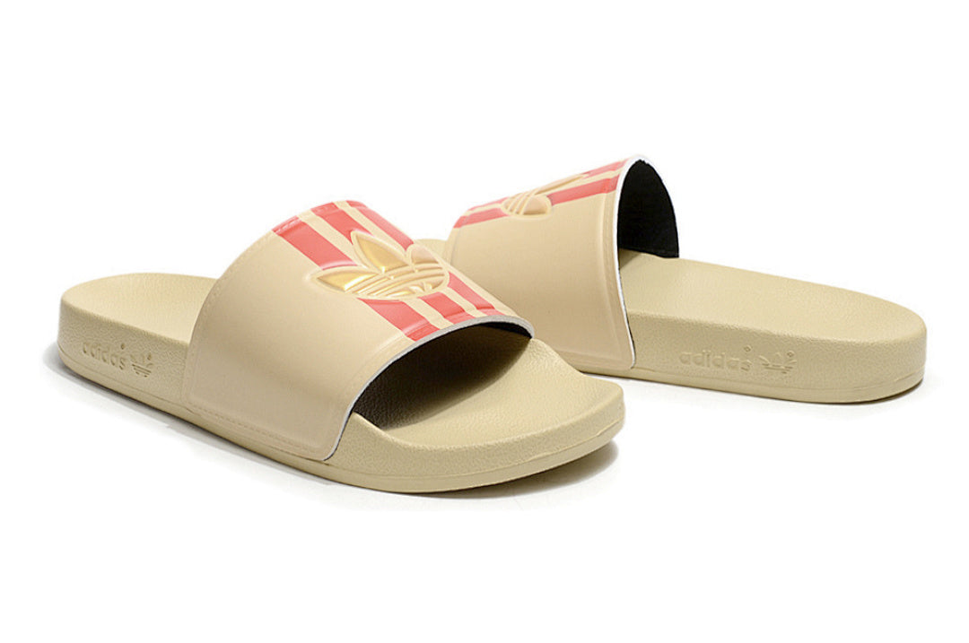 Adidas Originals Adilette Sand Beige/Red/Gold Trefoil Slide Sandals GX6970