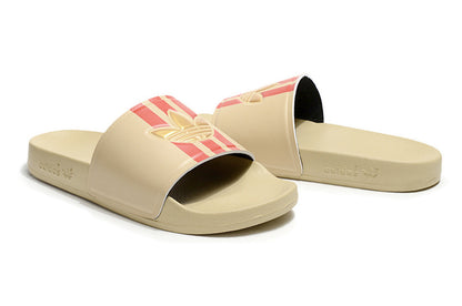 Adidas Originals Adilette Sand Beige/Red/Gold Trefoil Slide Sandals GX6970