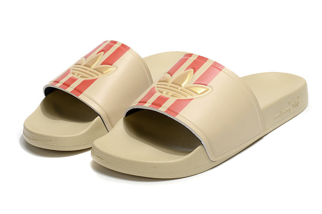 Adidas Originals Adilette Sand Beige/Red/Gold Trefoil Slide Sandals GX6970