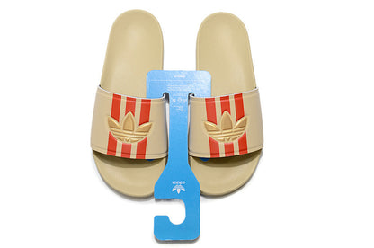 Adidas Originals Adilette Sand Beige/Red/Gold Trefoil Slide Sandals GX6970