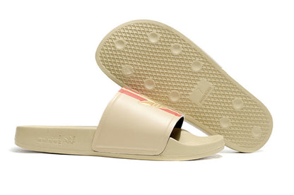 Adidas Originals Adilette Sand Beige/Red/Gold Trefoil Slide Sandals GX6970