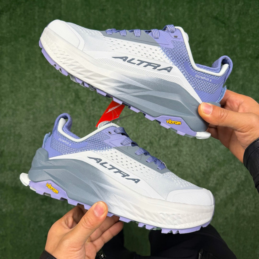Altra Olympus 6 White Lavender Grey Zero Drop Breathable Trail Running Sneakers