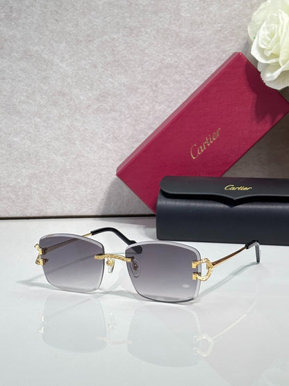 Cartier Gold-Tone Rimless Eyeglasses with Clear Lenses & Crystal-Embellished C-Logo Temples