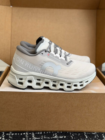 On Cloudmonster 3 Cushioned Road Running Sneakers Grey White