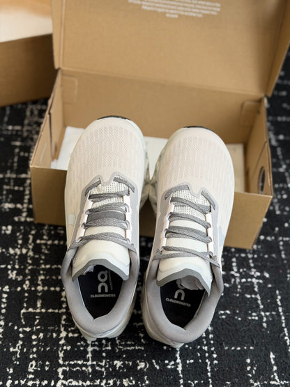 On Cloudmonster 3 Cushioned Road Running Sneakers Grey White