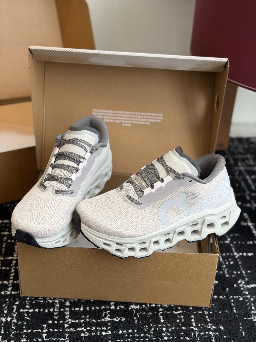 On Cloudmonster 3 Cushioned Road Running Sneakers Grey White