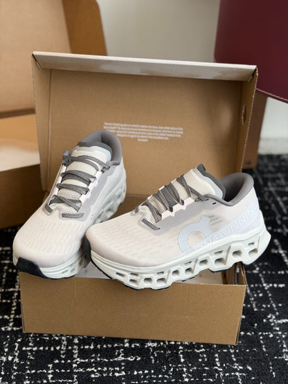 On Cloudmonster 3 Cushioned Road Running Sneakers Grey White