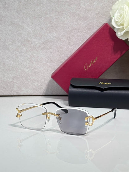 Cartier Gold-Tone Rimless Eyeglasses with Clear Lenses & Crystal-Embellished C-Logo Temples