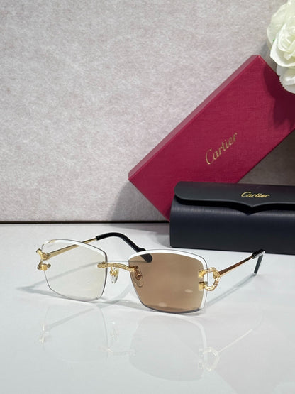 Cartier Gold-Tone Rimless Eyeglasses with Clear Lenses & Crystal-Embellished C-Logo Temples