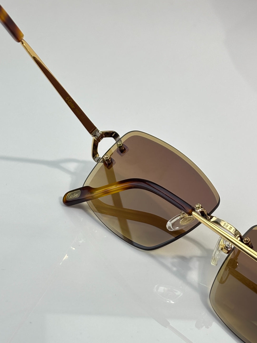 Cartier Gold-Tone Rimless Eyeglasses with Clear Lenses & Crystal-Embellished C-Logo Temples