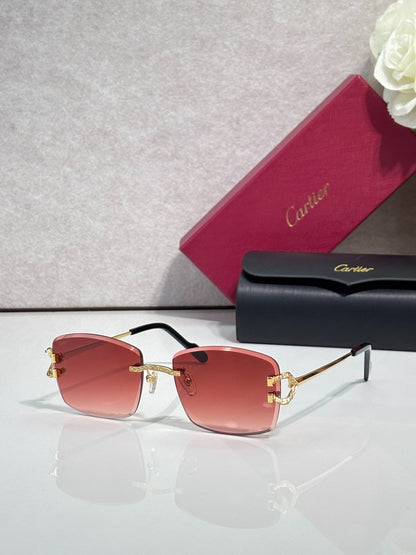 Cartier Gold-Tone Rimless Eyeglasses with Clear Lenses & Crystal-Embellished C-Logo Temples