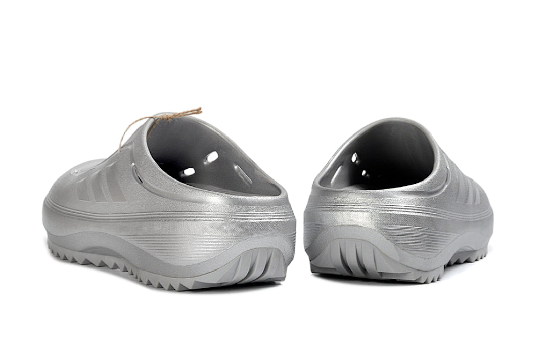 Adidas Adilette Platform Clogs Silver Metallic Slip-On Recovery Shoes JH9855