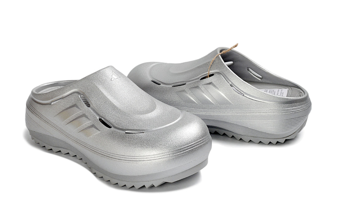 Adidas Adilette Platform Clogs Silver Metallic Slip-On Recovery Shoes JH9855