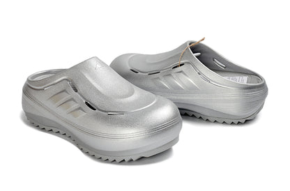 Adidas Adilette Platform Clogs Silver Metallic Slip-On Recovery Shoes JH9855