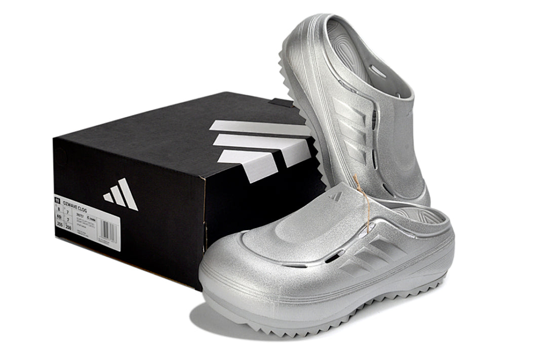 Adidas Adilette Platform Clogs Silver Metallic Slip-On Recovery Shoes JH9855