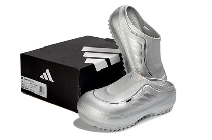 Adidas Adilette Platform Clogs Silver Metallic Slip-On Recovery Shoes JH9855