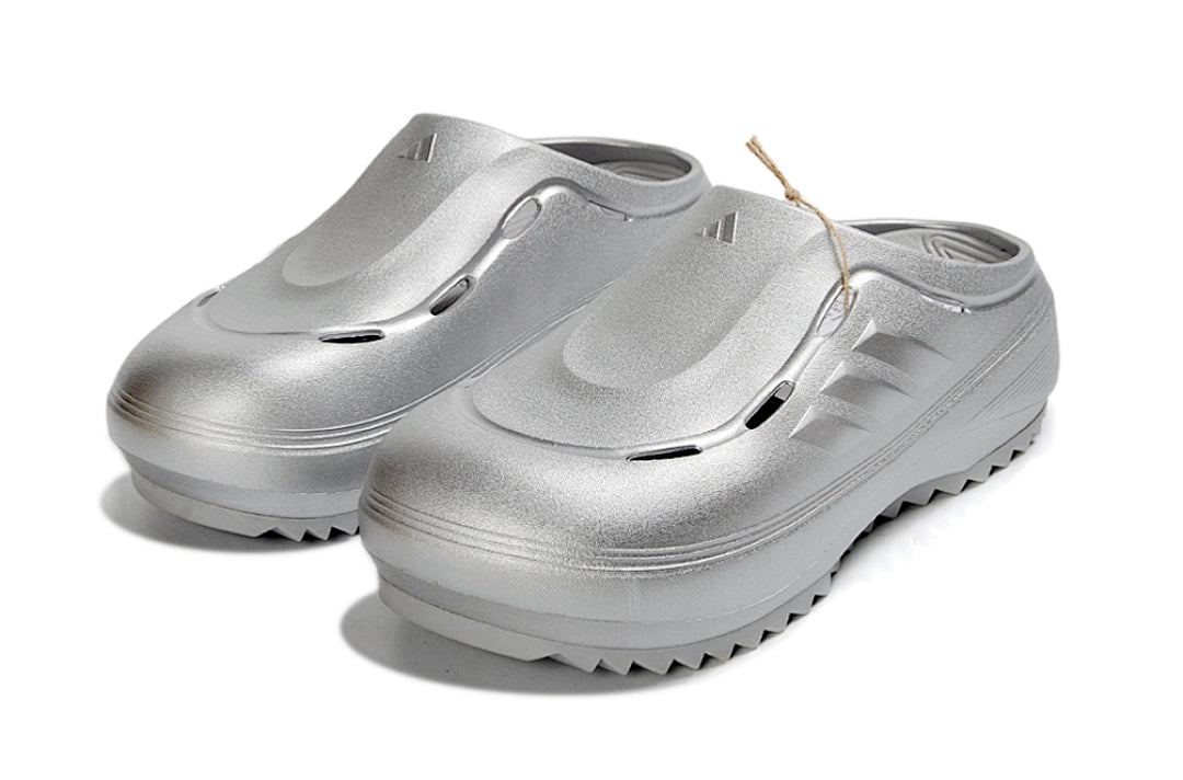 Adidas Adilette Platform Clogs Silver Metallic Slip-On Recovery Shoes JH9855