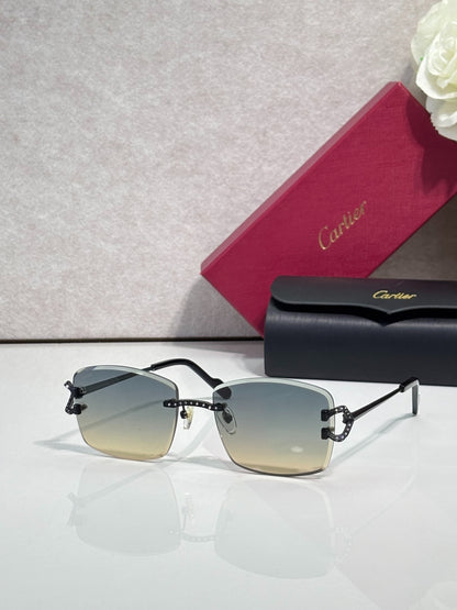 Cartier Gold-Tone Rimless Eyeglasses with Clear Lenses & Crystal-Embellished C-Logo Temples